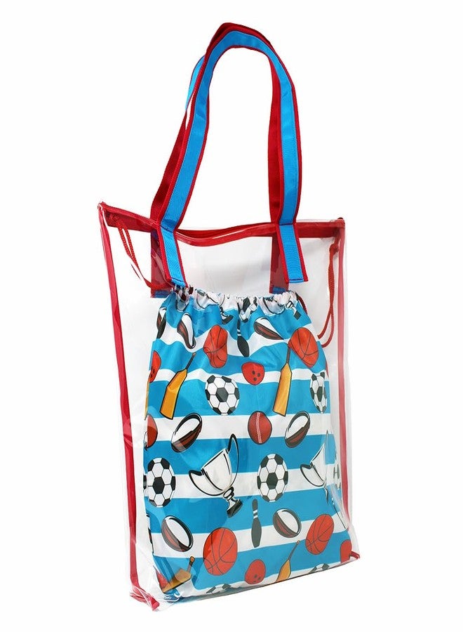 The Rosette Imprint 3-in-1 Swimming Bag Set | 15 x 14 Inch Waterproof PVC Tote Bag | Wet & Dry Compartments and Pouch for Kids Girls & Boys | School, & Outdoor Activities | Blue Sports Design - Image 2